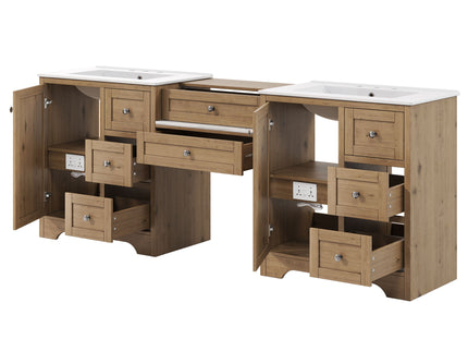Double Sink Bathroom Vanity With Countertop, 2 Ceramic Sinks, 6 Drawers, Soft Close Design