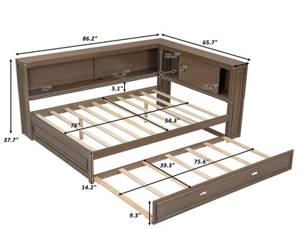 Daybed With Storage Shelves, LED, USB, And Trundle