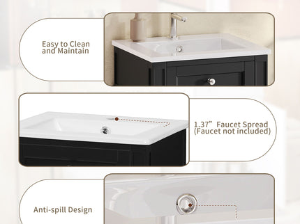 French Style Bathroom Vanity With Sink, Soft-Closing Door, Adjustable Shelf, Rectangular Design