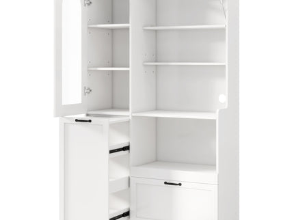 Tall Freestanding Kitchen Pantry Cabinet With Arched Glass Door