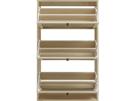 Modern Rattan 3 Door Shoe Rack Cabinet For Entryway
