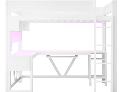 Gaming Loft Bed With Desk, Storage Shelves, LED And Charging Station