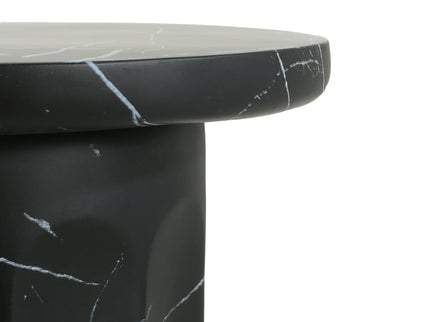 Outdoor Lightweight Concrete BMarble Effect Side Table, Living Room End Table - Black / Marble