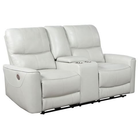 Denson - Upholstered Power Reclining Loveseat With Console And USB Port - Gray