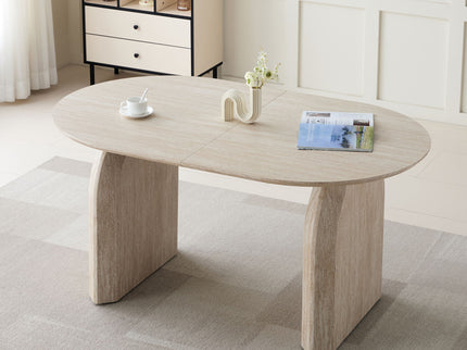 Oval Extendable Dining Table With Dual Pillar Design - Off White
