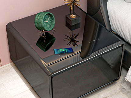 Modern Smart Side Table With Built-In Fridge, Wireless Charging, Temperature Control, Power Socket, USB Ports, Outlet Protection, Induction Light