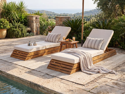 Chaise Lounge Set With Cream 3 Fold Cushion, 3 Position Adjustable Backrest