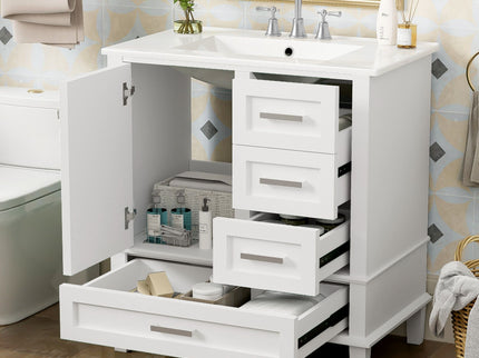 Bathroom Vanity, Modern Bathroom Cabinet With Sink Combo Set, Bathroom Storage Cabinet With A Soft Closing Door And 3 Drawers, Solid Wood Frame