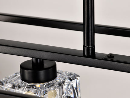 6 Light Farmhouse Chandelier, Modern Industrial Linear Rectangular Crystal Pendant Light Cage Chandelier For Dining Room, Kitchen Island, Bar, Long Table, G9*6 Bulbs Included - Matte Black