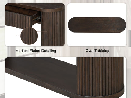 Oval Fluted Console Table With 2 Drawers And Bottom Shelf