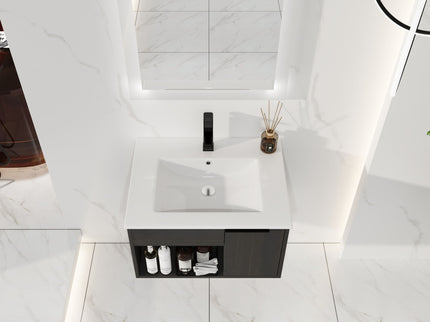 Wall Mounted Floating Bathroom Vanity With Open Shelf & Soft Close Door