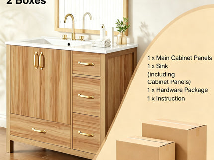 Bathroom Vanity, 2 Soft Close Doors, 4 Soft Close Drawers, Adjustable Shelf, Storage Cabinet - Acacia Wood