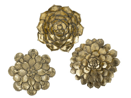 3 Piece Succulent Wall Plaque - Gold