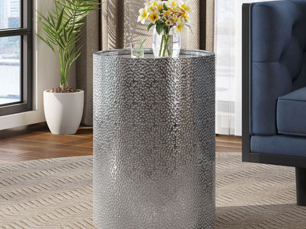 Modern Round Accent Table With Hammered Surface