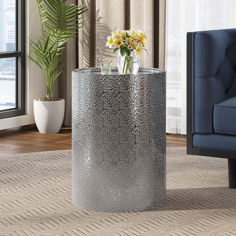 Modern Round Accent Table With Hammered Surface