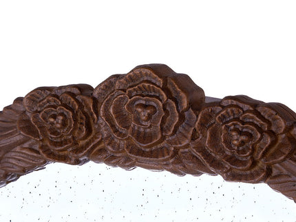 Hand Carved Rose Antique Mirror Frame, Wood Arch Mirror Wall Decor For Living Room