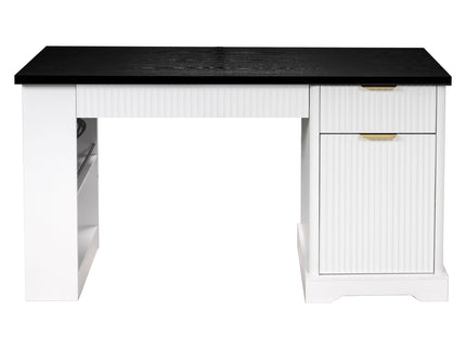 Modern Fluted Office Desk With Storage Cabinet