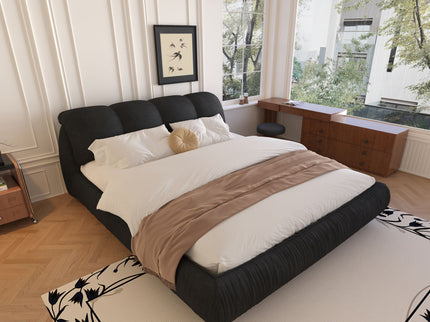 Luxury Upholstered Platform Bed With Oversized Padded Backrest And Solid Wood Frame