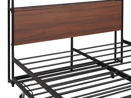 Platform Bed Frame With Trundle, USB Ports And Slat Support, No Box Spring Needed