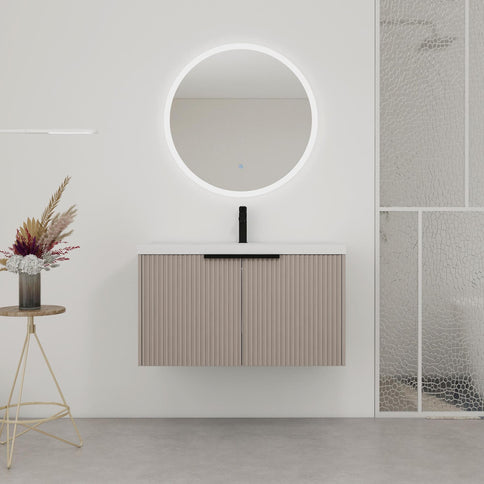 Contemporary Wall Mounted Bathroom Vanity With Resin Double Sink