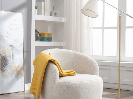 Teddy Fabric Swivel Accent Armchair Barrel Chair With Powder Coating Metal Ring