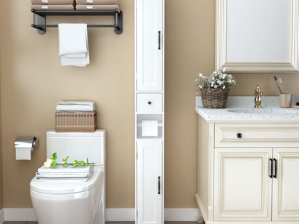 Slim Tall Bathroom Storage Cabinet With Adjustable Shelves, 2 Doors Freestanding Cabinet - White