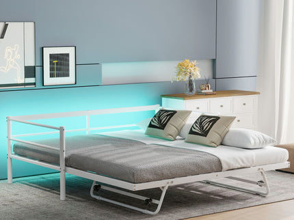 Industrial Metal Daybed With Adjustable Pop Up Trundle And LED Strip