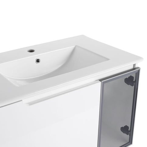 Wall Mounted Bathroom Vanity With Sink, Cabinet & Half Door