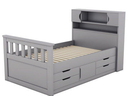 Captain Platform Bed Frame With Storage Bookcases, Shelves, And 4 Drawers