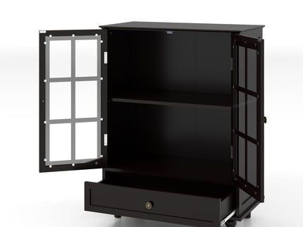Minimalist Buffet Cabinet With Double Glass Doors And Drawer