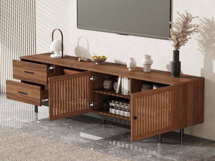 78" TV Stand For TVs Up To 85" Entertainment Center With Deep Drawers & Cable Management, Soft Closing Hinges - Walnut