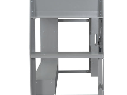 Gaming Loft Bed With Desk, Multi Storage Shelves, LED Lighting, And Hanging Clothes Rack