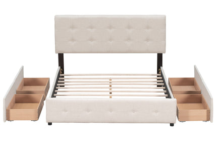 Upholstered Platform Bed With Classic Headboard And Drawers, No Box Spring Needed