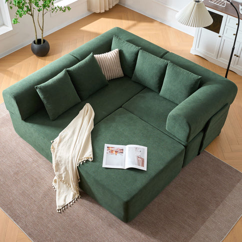 Modular L-Shaped Sectional Sofa With Deep Seat, Movable Chaise & 5 Pillows