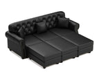 Black / 4 Pc. 3 Seater Sofa, 3 Ottomans