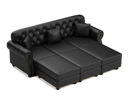 Upholstered Sofa With Nailhead Trim, Rolled Armrests With Ottoman