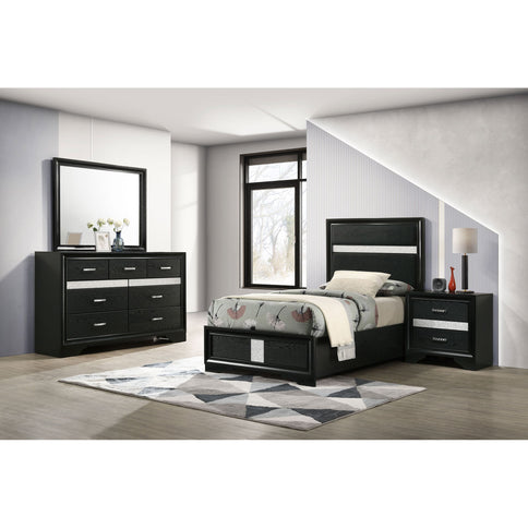 Modern Bedroom Set With Upholstered Headboard And Textured Storage