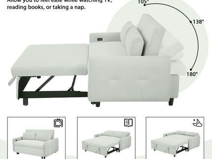 Pull-Out 2 Seat Modern Sleeper Sofa With 2 Throw Pillows And USB Ports