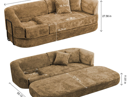 3 Seater Sofa With Built In Pet Bed Nook, Curved Design And 2 Throw Pillows