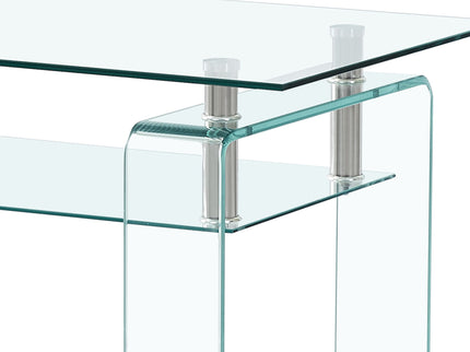 Modern Tempered Glass Coffee Table With 2 Tier Storage For Living Room
