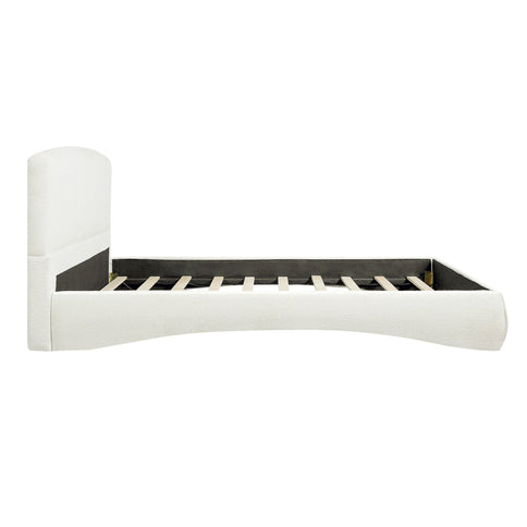 King Curved Upholstered Bed With Smart Ambient Lighting - Cream