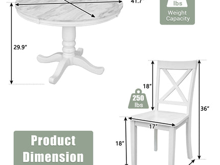 5 Pieces Dining Table And Chairs Set For 4 Persons, Kitchen Room Solid Wood Table With 4 Chairs