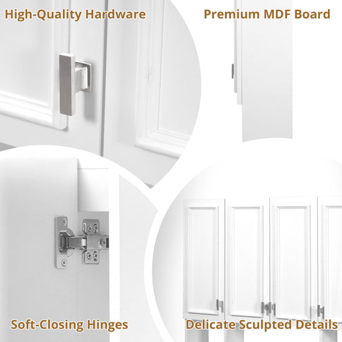 Bathroom Cabinet With 3 Adjustable Shelves Wall Mounted Medicine Cabinet, Soft Closing Hinges, Open Shelving Design - White