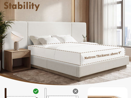 Muse - Queen Upholstered Platform Bed Frame - Ivory / Light Gray / Camel Oak
