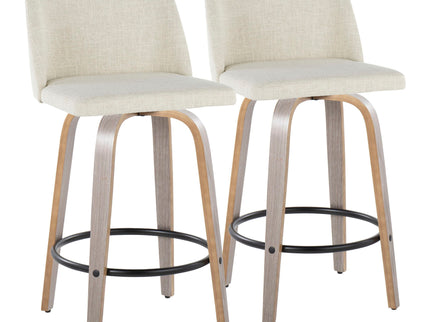 Toriano - Contemporary Fixed Height Counter Stool Swivel & Round Footrest (Set of 2)