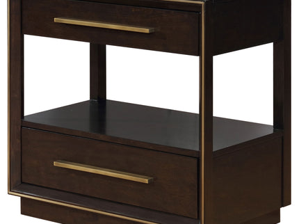 2 Drawer Nightstand With Trim And USB Charging - Brown