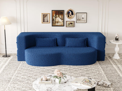 Modern Floor Sofa, With 2 Pillows, Convertible Teddy Fabric Foam Filled Bed