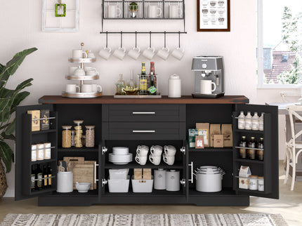 Barn Door Storage Cabinet With 2 Drawers & Door Rack, Adjustable Shelves