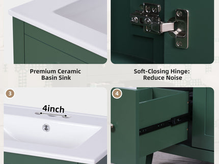 Bathroom Vanity With Basin, Rectangular Cabinet With 2 Drawers And Soft Closing Door