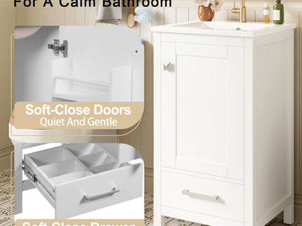 Bathroom Vanity With Ceramic Sink, Soft Close Drawers, Door Organizer, Divider Drawer, Adjustable Foot Pads